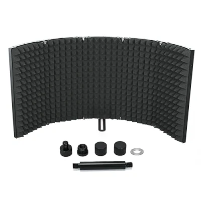 Image of aleawol Microphone Isolation Shield, 5 Panel Acoustic 180 Adjustable Mic Sound Shield for Any Condenser Recording Studio Equipment