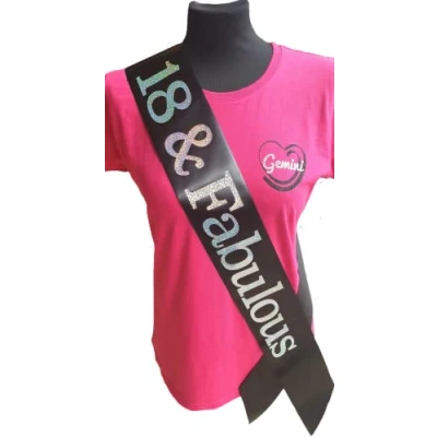 Image of 18th Birthday Sash 18 &amp; Fabulous Beautiful Quality Black Ribbon and Holographic Silver Font
