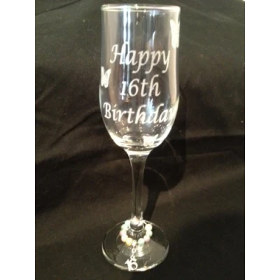 Image of Chichi Gifts Happy (Age) Birthday Champagne Glass Flute with Butterflies (21st)