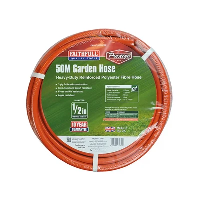 Image of Faithfull FAIHOSE50PRE 50M (164 ft) Prestige Heavy Duty Reinforced PVC Garden Hose 12.7 mm (1/2 Inch) Diameter, Orange