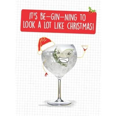 Image of It&#039;s Be Gin ning to Look a lot like Christmas! Funny Gold Foil Christmas Card