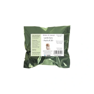 Image of Britten and James 20 Crispy Airdried Lamb Ears for Dogs. Natural Healthy Tasty Dog Treat Chews