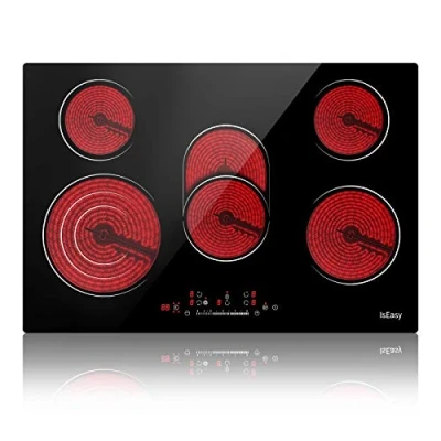 Image of Ceramic Hob, 77cm, 8600W Built in Electric Glass Cooktop, IsEasy in, Black with 5 Cooking Zones, Touch Control, Child safety Lock&amp;Timer