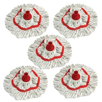 Image of Colour Coded Mop Head Hygienic Cleaning Looped Pure Yarn Cotton Socket 350mm RED x 5