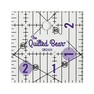 Image of The Quilted Bear Quilting Rulers Transparent Acrylic Non Slip &amp; Patchwork Ruler with Clear Black Lines 30, 45 60 Degree Angles (2.5&quot; x 2.5&quot;)