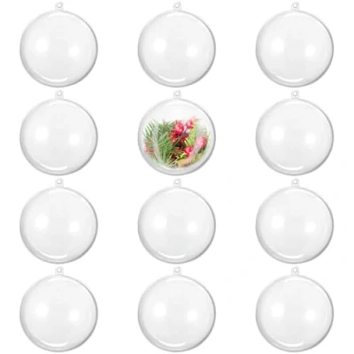 Image of THE TWIDDLERS 24 Pack 10cm Clear Fillable Baubles DIY Transparent Plastic Ornaments for Crafts, Holiday Decorations, and Hanging Displays