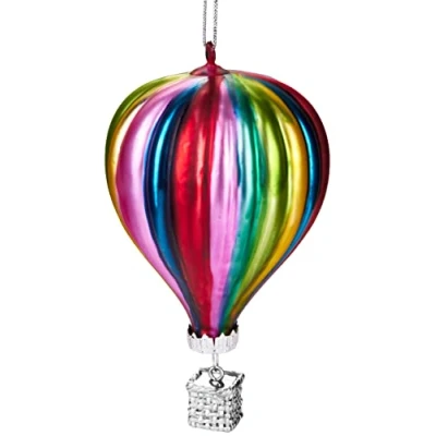 Image of BRUBAKER Hot Air Balloon Colourful Handpainted Christmas Bauble Made Of Glass Mouthblown Tree Decoration Figures Funny Pendant Ball about 4.3 inches (11 cm)