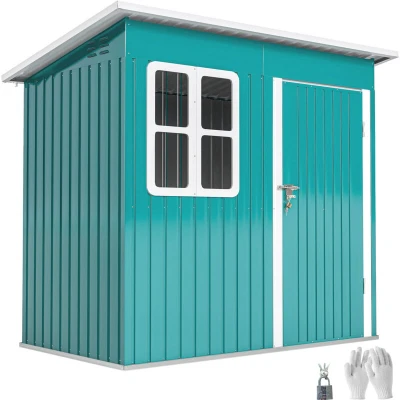 Image of Outsunny 7 x 4ft Galvanised Steel Garden Shed with Foundation Kit Green 84H 200V01GN
