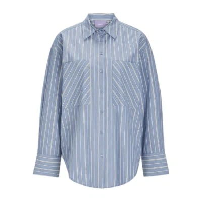 Image of JJXX Women&#039;s Jxtessa Ls Poplin RLX Shirt WVN Sn, Coronet Blue/Stripes: AOP, Large