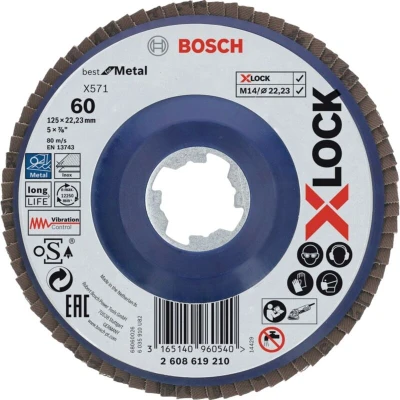 Image of Bosch Professional 1x Straight Flap Disc Best (for Metal, X LOCK, X571, Diameter 125 mm, Grit Size K60, Bore 22.23 Accessories for Angle Grinders)
