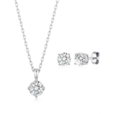 Image of Philip Jones Sterling Silver April (Diamond) Birthstone Necklace &amp; Earrings Set Created with Zircondia® Crystals