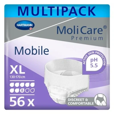 Image of MoliCare Premium Mobile Disposable Underwear: Discreet use for Woman and Men with Incontinence; 8 Drops, Size XL, Pack of 56