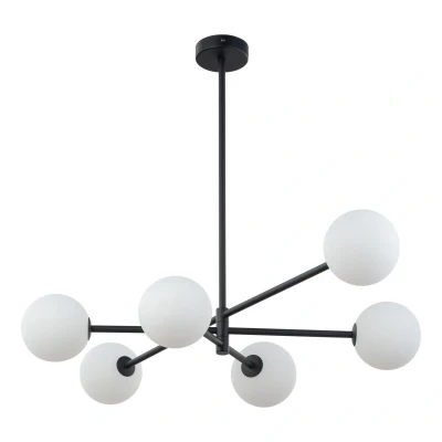 Image of Sarius Globe Multi Arm Pendant Ceiling Light Black, Opal Glass 6xG9