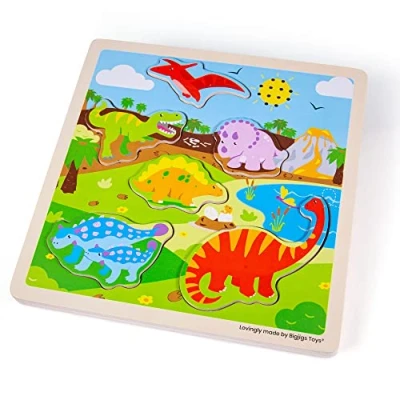 Image of Bigjigs Toys, Dinosaurs Sound Puzzle, Wooden Sensory Toddler Puzzles, Jigsaw Toys For 3 Year Olds
