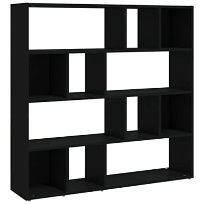 Image of vidaXL Black Book Cabinet Engineered Wood, Multi Purpose Bookshelf/Room Divider for Home and Office