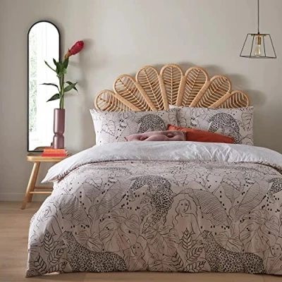 Image of furn. Aurora Tropical Jungle Duvet Cover Set Blush Cotton Size King