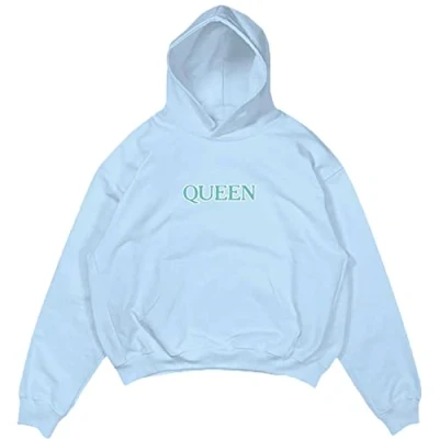 Image of Queen Hoodie Radio Ga Band Logo Official Unisex Light Blue Pullover M
