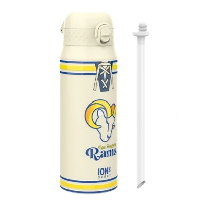 Image of Ion8 NFL Rams Sports Thermal water Bottle with Removable Straw, 750ml/24oz, Leak proof Vacuum Insulated Drinking Bottle, Easy to Open, Secure Lock, Dishwasher Safe, Flip Cover, Metal