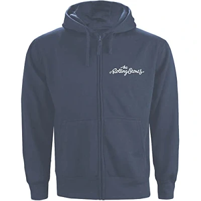 Image of The Rolling Stones Men&#039;s Classic Tongue (Back Print) Hoodie, Blue (Navy Navy), X (Size:X Large)