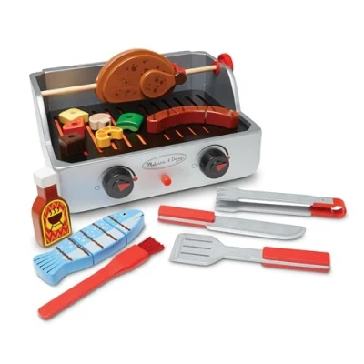 Image of Melissa &amp; Doug Rotisserie Grill Barbecue Set kitchen accessories toys Role play for 3 year old Toy Kids Wooden food Gift Boy or Girl