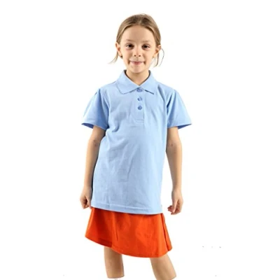 Image of GW CLASSYOUTFIT® 2 X *Girls* Kids Plain(Pack of 2) Polo Tee T Shirt School Shirts Uniform PE Top Gym Tops (Sky Blue, 9 10YEARS)