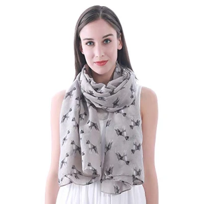 Image of Lina &amp; Lily Boxer Dog Print Women&#039;s Large Scarf Shawl (Taupe Grey)(Size: 180cm x 90cm)