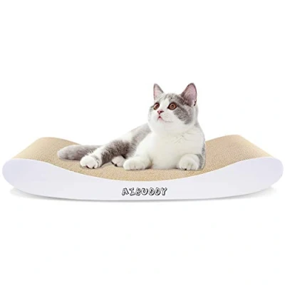 Image of Aibuddy Cat Scratcher, Curve Scratching Pad Reversible Cardboard Lounge Bed with Organic Catnip [ 44x 25x 7cm, Superior &amp; Construction]