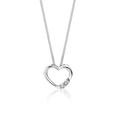 Image of Orovi Gold Heart necklace for women Pendant with Natural Diamonds and 45cm Chain Solid 9k/375 White Hypoallergenic
