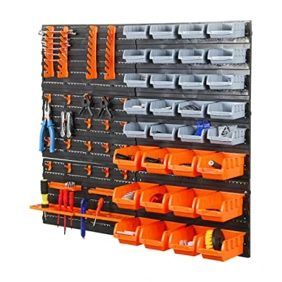 Image of Taylor &amp; Brown 66pc Wall Mounted Storage Bins Backboards Tool Organiser Box for Garage Shelving Units Workshop DIY Shed Rack Plastic Drawers