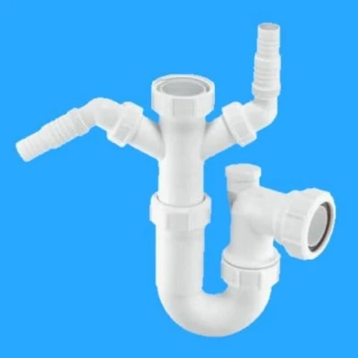 Image of McAlpine WM11V Adjustable Kitchen Sink Twin Appliance Waste Trap with Anti Gurgle Valve