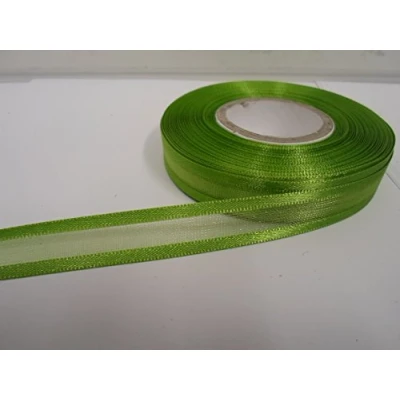 Image of 1 roll of 15mm Edged Organza Ribbon x 25 metres Leaf Bright Green Double Sided Satin Edge Sheer 15 mm 1.5cm
