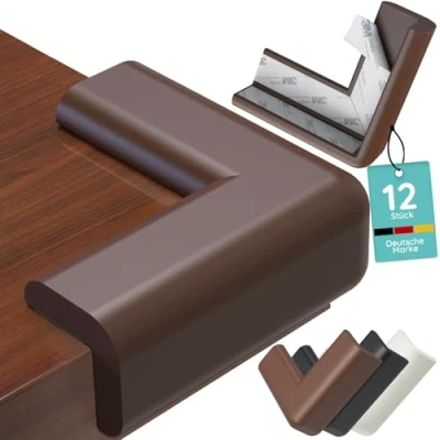Image of Baby Corner Protector, Edge Protection, Pack of 12, Extra Soft Foam Table Protectors, Corners for Children, Self Adhesive Baby, Protection (Brown)