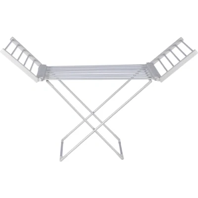 Image of GlamHaus Heated Clothes Airer Rack Rail Foldable, Dryer 220W Indoor Portable Free Standing Deluxe Eco Dry Energy Efficient, Low Aluminium, Silver