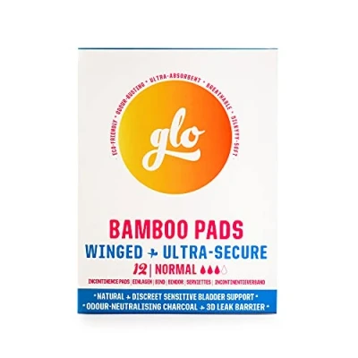 Image of glo Organic Bamboo Light Incontinence Pads Ultra Biodegradable for Sensitive Bladders &amp; Periods Superior Leak Protection and Comfort Sanitary Towels 12 Count