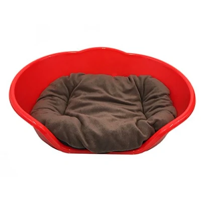 Image of KetoPlastics MEDIUM RED PLASTIC DOG BED WITH BROWN CUSHION / HEAVY DUTY PET DOG/CAT/ANIMAL/SLEEP/BASKET MADE IN UK