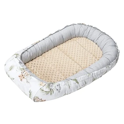 Image of Medi Partners Baby Nest Cuddly Cot Bumper 100% Cotton Travel for Babies Infants 100 x 60 15 cm Removable Insert (Safari with Beige Plush)