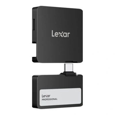 Image of Lexar Professional Go Portable SSD with HUB 1TB, Ultra Compact, Supports Apple ProRes, Up to 1050MB/s Read and 1000MB/s Write, USB 3.2 Gen 2, IP65 Dust Water Resistant, for iPhone 15/16, Black