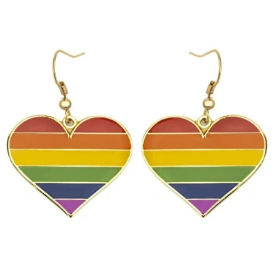 Image of Rainbow Pride Heart Shape Dangle Earrings Gay &amp; Lesbian LGBT Gifts