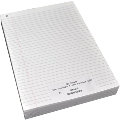 Image of Rhino A4 Loose Leaf Lined Paper, 500 Sheets / 1000 Page, 8mm with Margin Hole Punched Top Left Corner, School &amp; Office Stationery Supplies