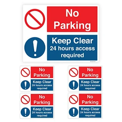 Image of Pack of 5 No Parking Signs Garage Self Adhesive Waterproof Vinyl 150mmx200mm V1175