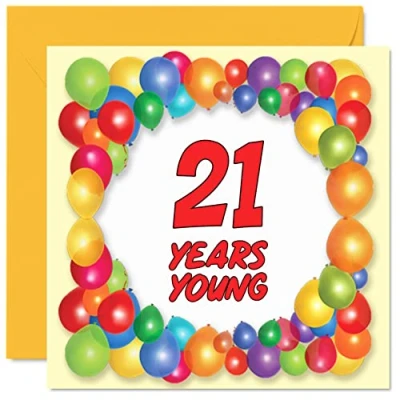 Image of Fun 21st Birthday Cards for Men Woman Years Young Happy Card Son Niece Brother Sister Uncle Granddaughter Daughter Nephew Grandson, 145mm x Greeting Cards,