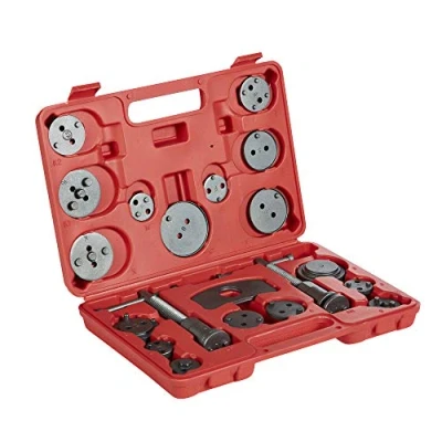 Image of ZENO 22 Piece Brake Caliper Rewind Tool Kit Universal Wind Back Front and Rear Disc Piston Compression Pad Replacement Master Set Red