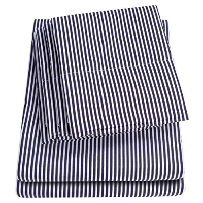 Image of Queen Sheets Stripe Navy 6 Piece 1500 Supreme Collection Fine Brushed Microfiber Deep Pocket Sheet Set Bedding 2 Extra Pillow Cases, Great Value, Queen, Classic