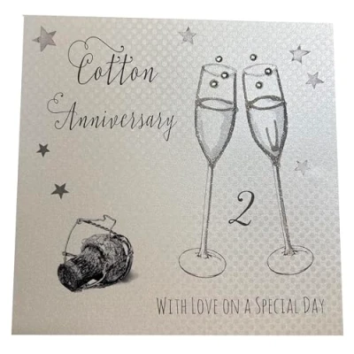 Image of White Cotton Cards, Flutes &amp; Cork, Anniversary With Love On Your Special Day Handmade 2nd Card, WA2