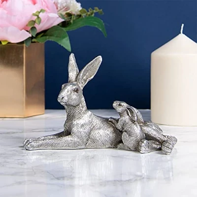 Image of tHE Leonardo Collection LP47399 Figure Silver Hare &amp; Young Reflections 1 Piece 17x9x11 cm Accessory