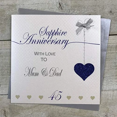 Image of White Cotton Cards Mum &amp; Dad 45th Sapphire Wedding Anniversary Handmade Card Love Lines LLA45MD, 16cm x