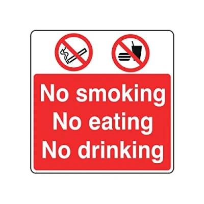 Image of 300mmx300mm No Smoking/No Eating/No Drinking Catering Sign Rigid Plastic