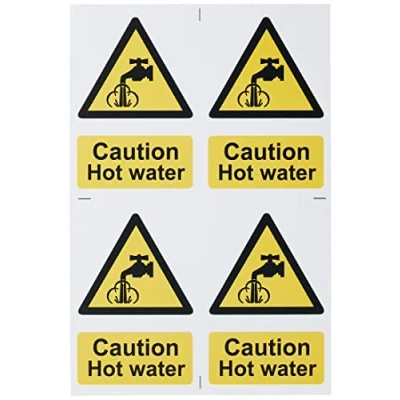 Image of Scan SCA1309 Self adhesive PVC sign Caution Hot water 200 x 300mm, White