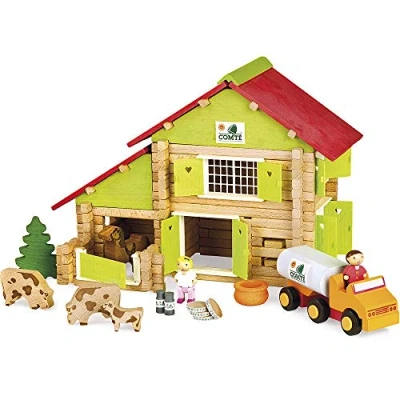 Image of Jeujura J8054 180 Pieces Comte Barn with Truck, Farmers and Animals, Multi Color