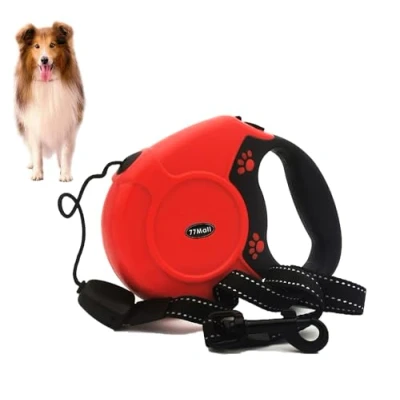 Image of Retractable Dog Leads 26ft Pet Adjustable Leash for Small Medium Large Dogs Up to 49.8KG (Red)